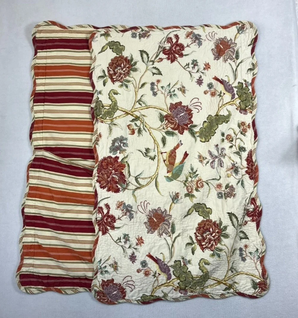 2 Waverly Charleston Chirp King Pillow Shams Quilted Birds Floral Striped